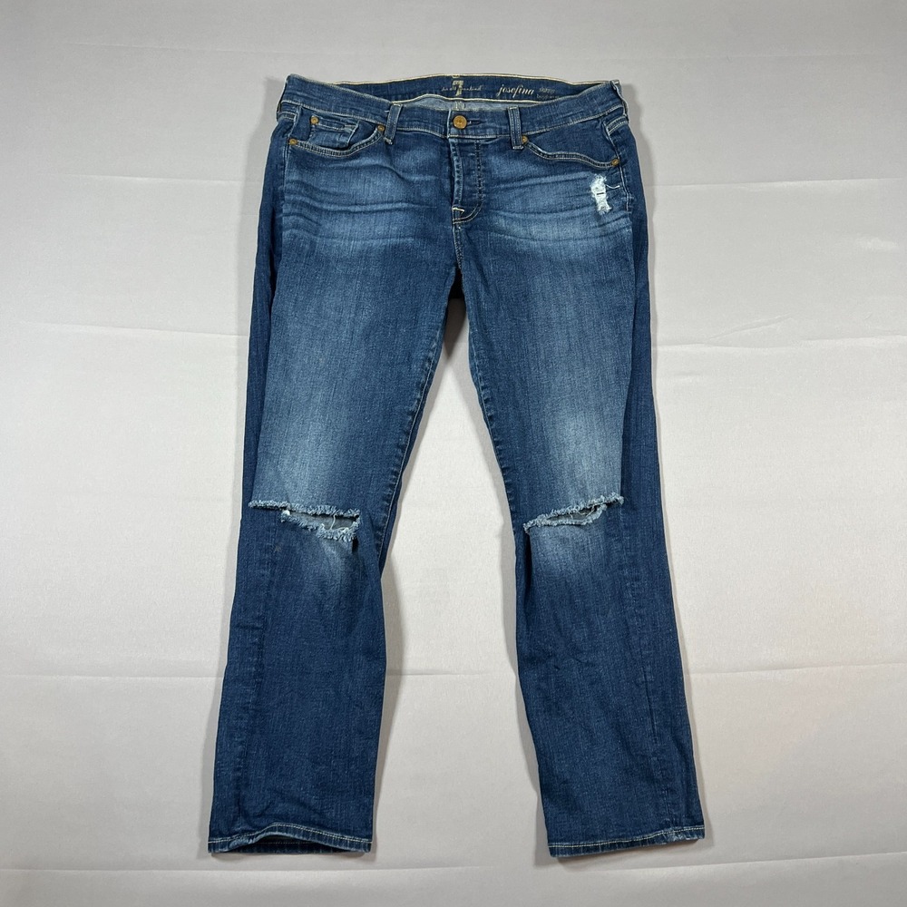 7 For All Mankind Josefina Boyfriend Skinny Jeans Women 30 Blue Denim Distressed